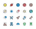 Set of Astronomy and Space Color Line Icons. Sun, Solar System, Galaxy and more. Royalty Free Stock Photo