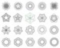 Set of asymmetric Guilloche Rosette stamp element design vector templates.