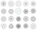 Set of asymmetric Guilloche Rosette stamp element design vector templates.