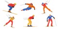 Set of athletes skiers