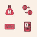 Set ATM and money, Money bag, Cryptocurrency exchange and Zero cost icon. Vector Royalty Free Stock Photo
