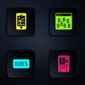 Set ATM and money, Mobile stock trading, Zero cost and Bitcoin browser. Black square button. Vector Royalty Free Stock Photo