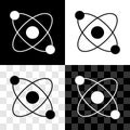 Set Atom icon isolated on black and white, transparent background. Symbol of science, education, nuclear physics Royalty Free Stock Photo