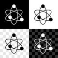 Set Atom icon isolated on black and white, transparent background. Symbol of science, education, nuclear physics Royalty Free Stock Photo