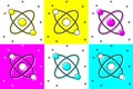 Set Atom icon isolated on color background. Symbol of science, education, nuclear physics, scientific research. Vector Royalty Free Stock Photo