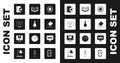Set Atom, Ringing bell, Graduation cap speech bubble, Audio book, Eraser or rubber, Open, Alphabet and Online class icon