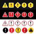 Set of attention signs. Shapes triangle, square, rhombus, circle, hexagon with exclamation point. Design with icon for banner. Dan Royalty Free Stock Photo