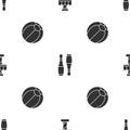 Set Attraction carousel, Bowling pin and Beach ball on seamless pattern. Vector Royalty Free Stock Photo