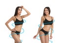 Set of attractive young woman with slim body in underwear Royalty Free Stock Photo