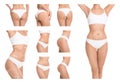 Set of attractive young woman with slim body in underwear on white background Royalty Free Stock Photo