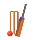 Set of attributes for cricket. Wooden cricket gate, bat, ball.