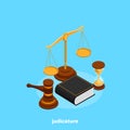 Set of attributes of the judiciary in isometric