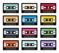 Set of audio cassette old tape recorders used in the 80s of the 20th century. It can be used as an illustration of the Royalty Free Stock Photo