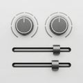 Two circular control knobs and two horizontal sliders  on white background Royalty Free Stock Photo