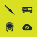 Set Audio jack, Music streaming service, and Guitar amplifier icon. Vector Royalty Free Stock Photo