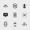 Set Augmented reality AR, Virtual, 3d modeling, 360 degree view, and icon. Vector