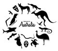 Set of Australian animals silhouettes. The nature of Australia