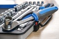A set of auto mechanic tools. Tools: head crank, ratchet, imbus keys Royalty Free Stock Photo