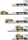 Set of auto transporter and car isolated on white background in flat style in different positions. Vector illustration.