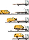 Set of auto transporter and van on white background in flat style in different positions. Vector illustration.