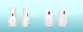Set of automatic air freshener. White spray deodorant for domestic scent. Aerosol dispenser sprayer
