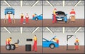 Set of Automobile Workshop Vector Illustrations