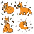 Set of autumn cute funny foxes.