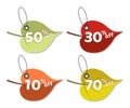 Set of autumn discount tags with colorful leaves