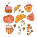 Set of autumn elements in doodle style. Royalty Free Stock Photo