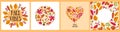 A set of autumn frames and compositions of leaves, mushrooms and berries. Vector graphics