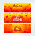 Set of Autumn horizontal banners with colorful maple leaves. Place for text. Vector illustration Royalty Free Stock Photo