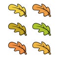 A set of autumn icons. colored autumn oak leaf, leaf fall, vector cartoon Royalty Free Stock Photo