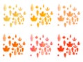 Set of autumn leaves or fall foliage icons. Maple, oak or birch and rowan tree leaf. Falling poplar, beech or elm and