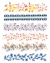 Set of autumn patterns of flowers and leaves on a white background. Natural ornament. Eastern European traditional embroidery Royalty Free Stock Photo