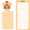 Set - Autumn planner with a bearded man in scarf with coffee and autumn leaves. Set of vertical templates - My plan and