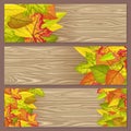 Set of Autumn Sale Flyers on Wooden Background Royalty Free Stock Photo