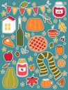 Set autumn stickers. Cozy warm fall. Cute cottagecore symbols. Royalty Free Stock Photo