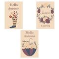 Set of 3 autumn templates. Vector autumn card, flyer, background elements