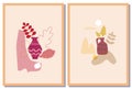 Set Autumn trendy card collage. Minimal shapes vase colour pastel flora. Template fall poster, banner vector