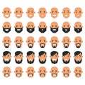 Set of avatar icons in flat style. Head men with different emotions. Vector illustration isolated on white background. Royalty Free Stock Photo