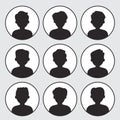 Set of avatar profile picture icon. Black silhouettes on white background. Portraits men. Vector illustration Royalty Free Stock Photo