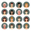 Set of avatar women`s hairstyles. Beautiful young girls with different hairstyles Royalty Free Stock Photo