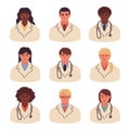 Set of avatars of different doctors isolated on a white background. Vector web element. People user person. Illustration in