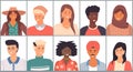 Set of avatars in flat design. Positive young people different nationalities. Stylish person faces
