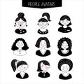 Set of avatars. Girls with different hairstyles. Hand-drawn. Royalty Free Stock Photo