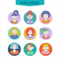 Set of avatars. Girls with different hairstyles. Hand-drawn. Royalty Free Stock Photo