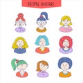 Set of avatars. Girls with different hairstyles. Hand-drawn. Royalty Free Stock Photo