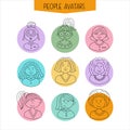 Set of avatars. Girls with different hairstyles. Hand-drawn. Royalty Free Stock Photo