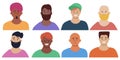 A set of avatars of happy men, guys of different cultures and nationalities.