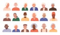 Set of avatars of happy smiling seniors. Elderly people. Portraits of old men and women of different nationalities